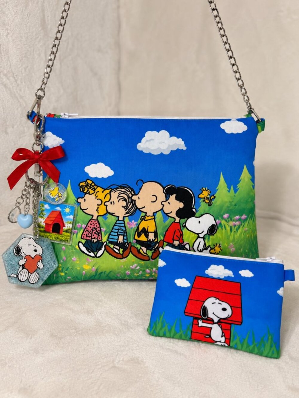 FORYOUBY.G Snoopy Peanuts Crossbody Bag Set with Pouch & Handmade Bag Charm